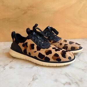 Cole Haan Zero Grand Calf-Hair Leather Leopard Jaguar Print Sneakers Size 7.5